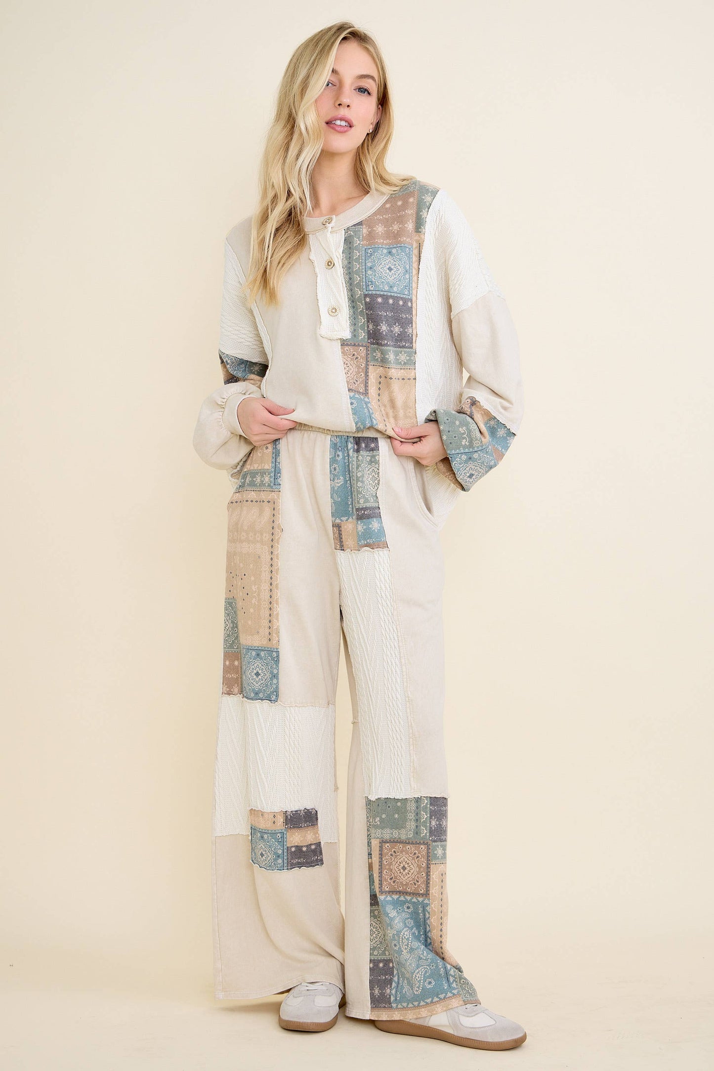 Mineral Washed Bandana Patchwork  Sweater pants