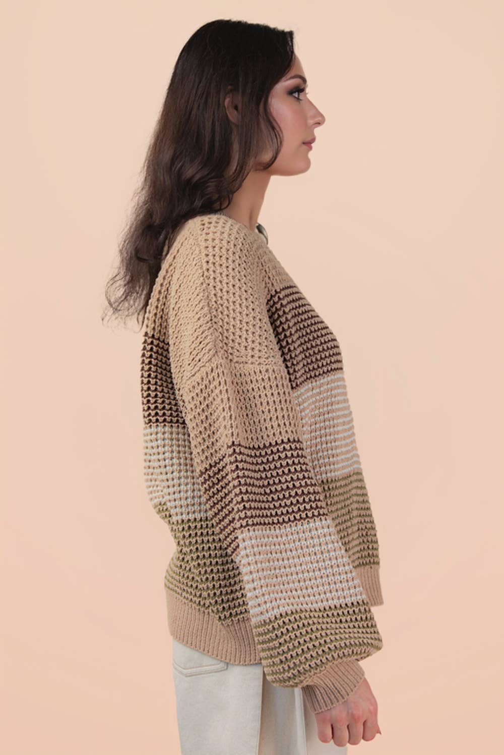 Oversized Color Block Knit Sweater Top