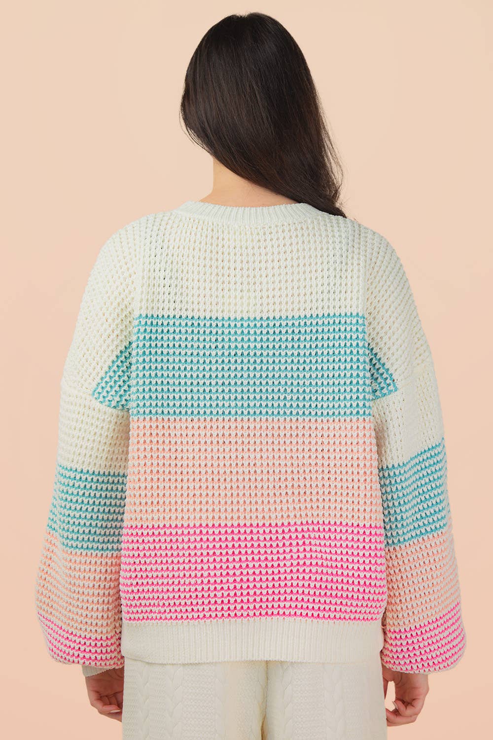 Oversized Color Block Knit Sweater Top