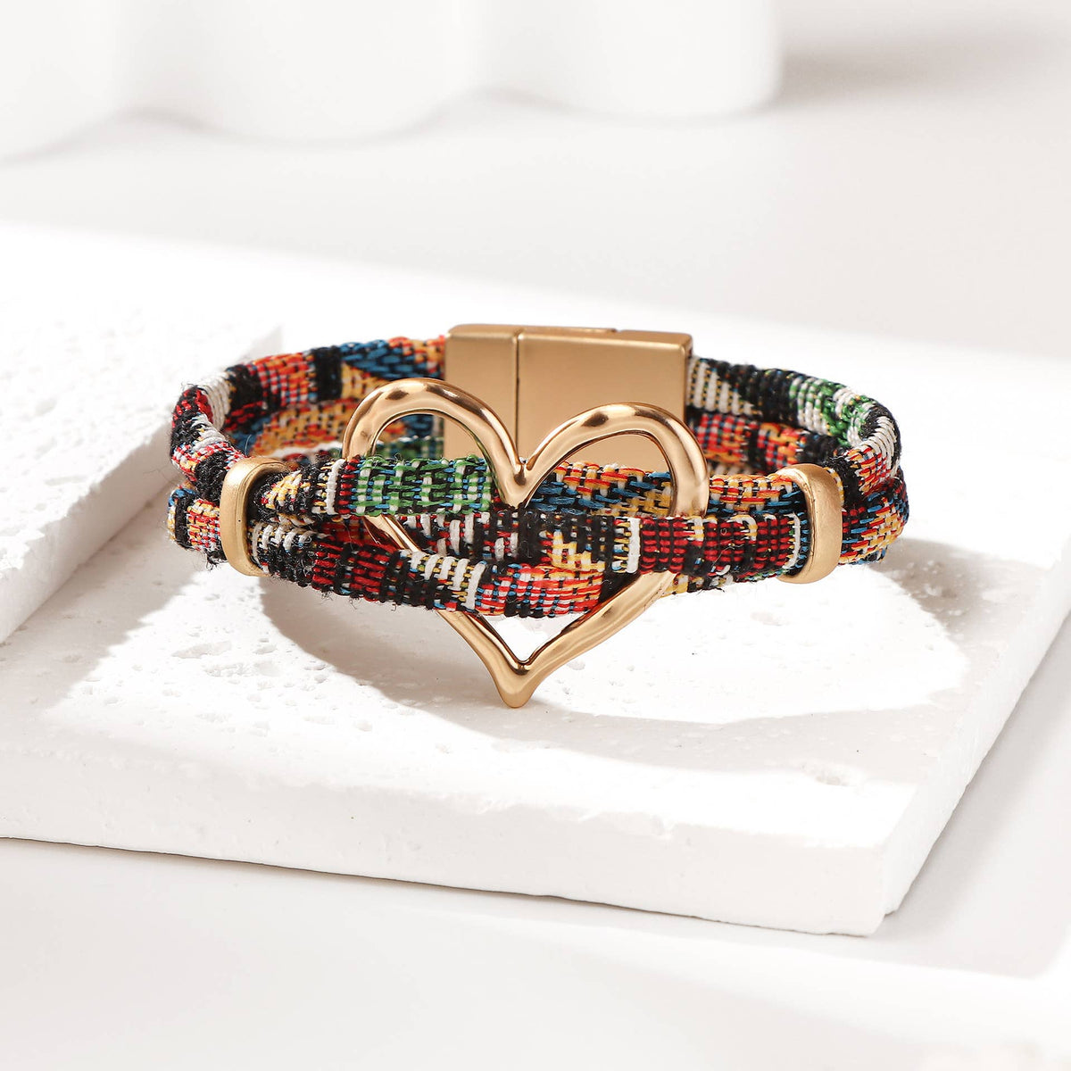 Boho Heart Woven Magnetic Clasp Bracelet