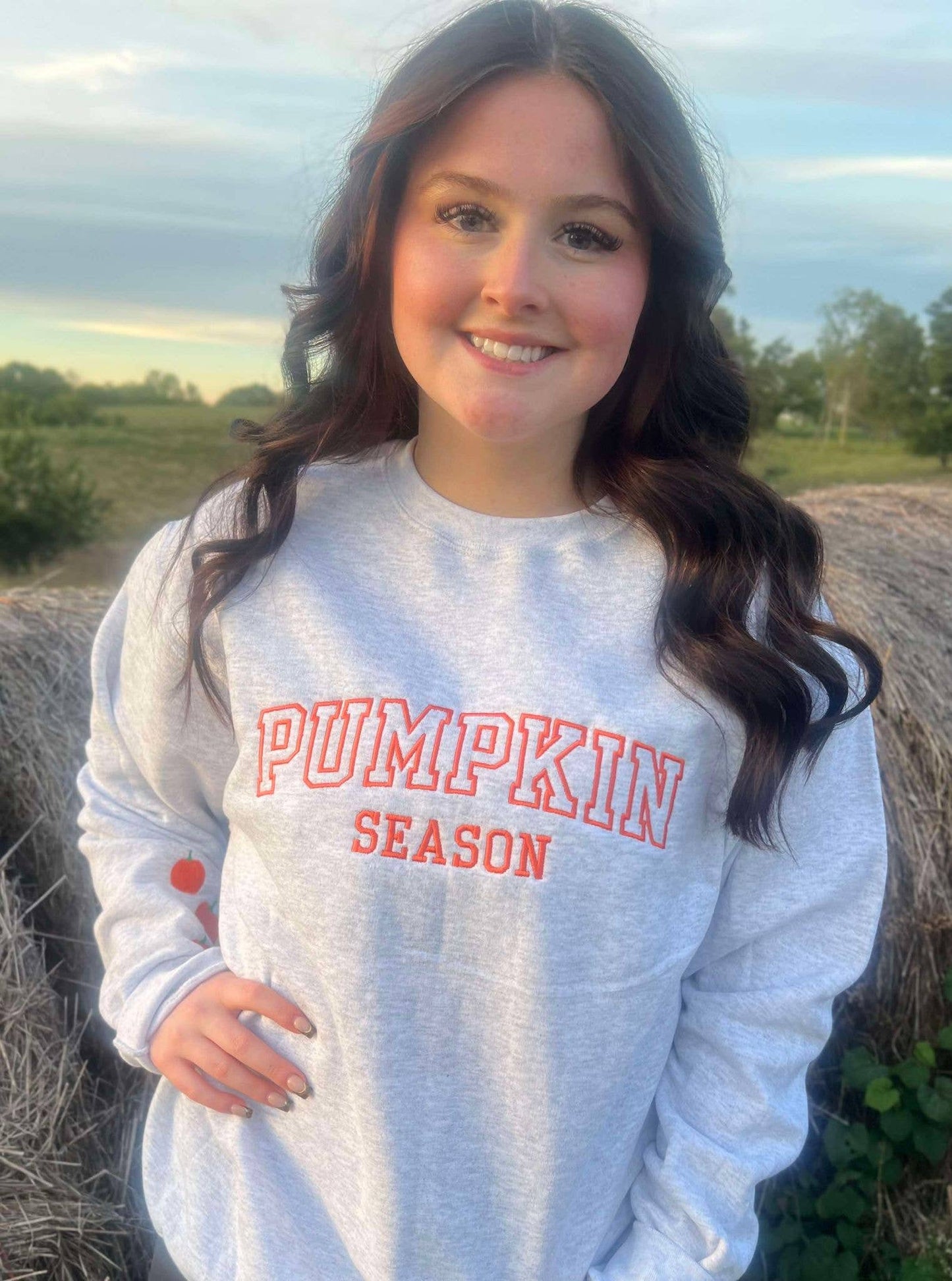 Pumpkin Season Embroidered Fall Crewneck Pullover