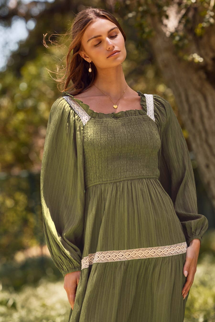 Long-sleeve Smocked Dress