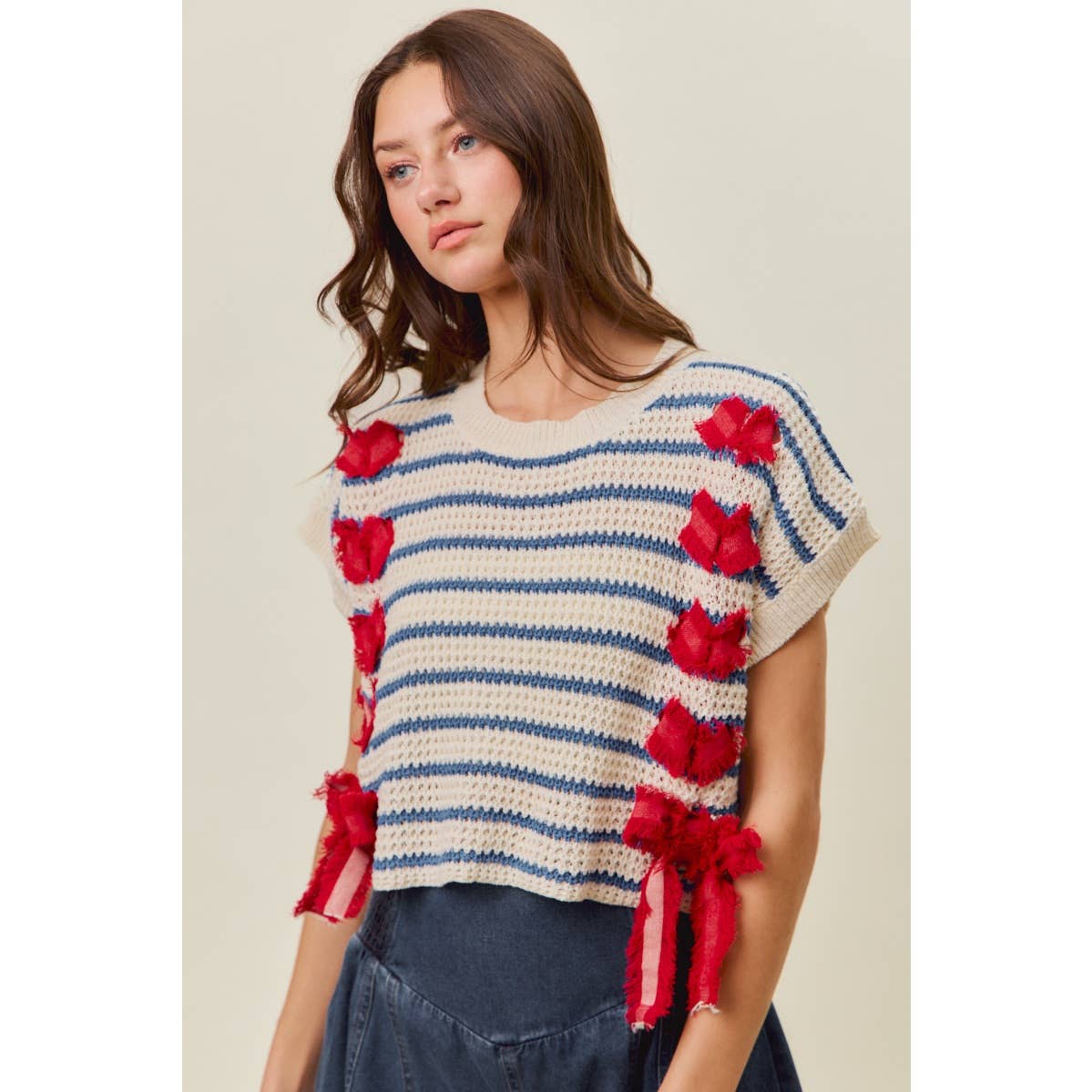 STRIPE RIBBON DETAIL SWEATER VEST