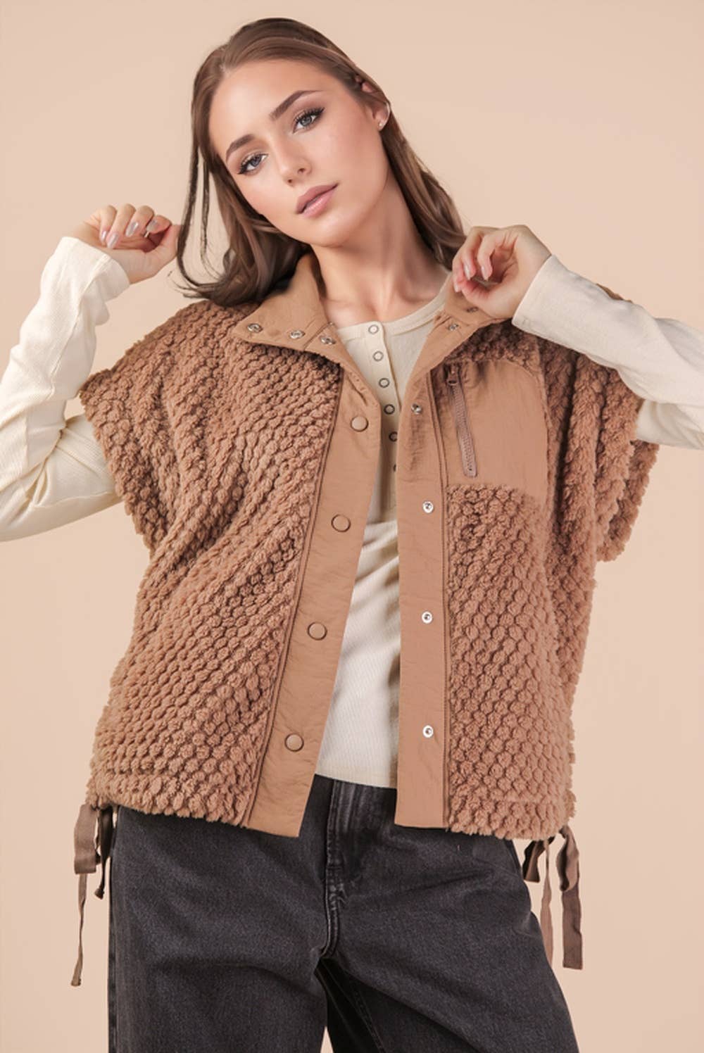 Textured Woven Vest W/ Side Tie