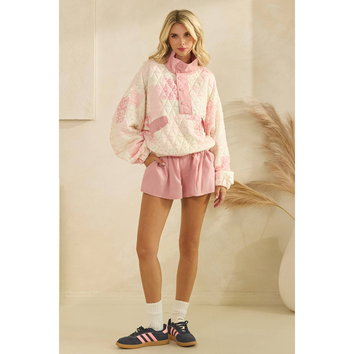 Textured Contrast Printed Pullover