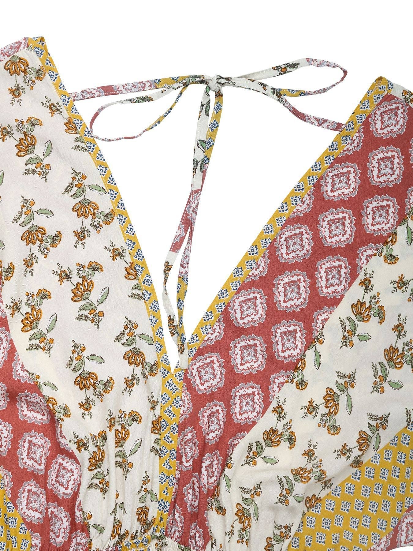 Bohemian Print Vintage Waist-Tie Jumpsuit