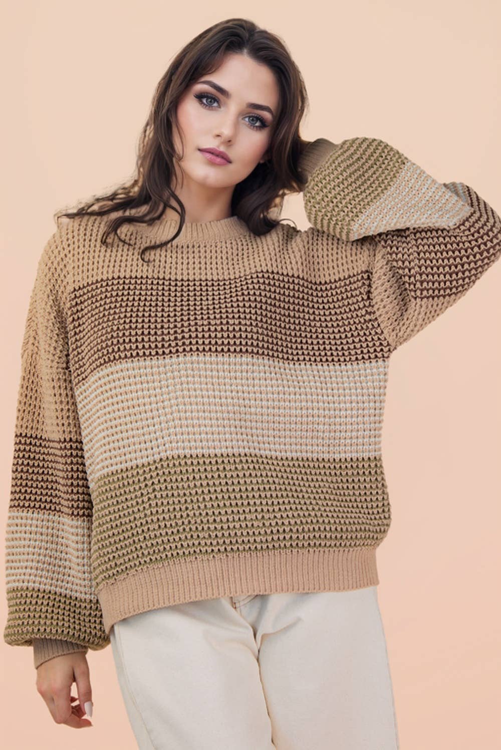 Oversized Color Block Knit Sweater Top