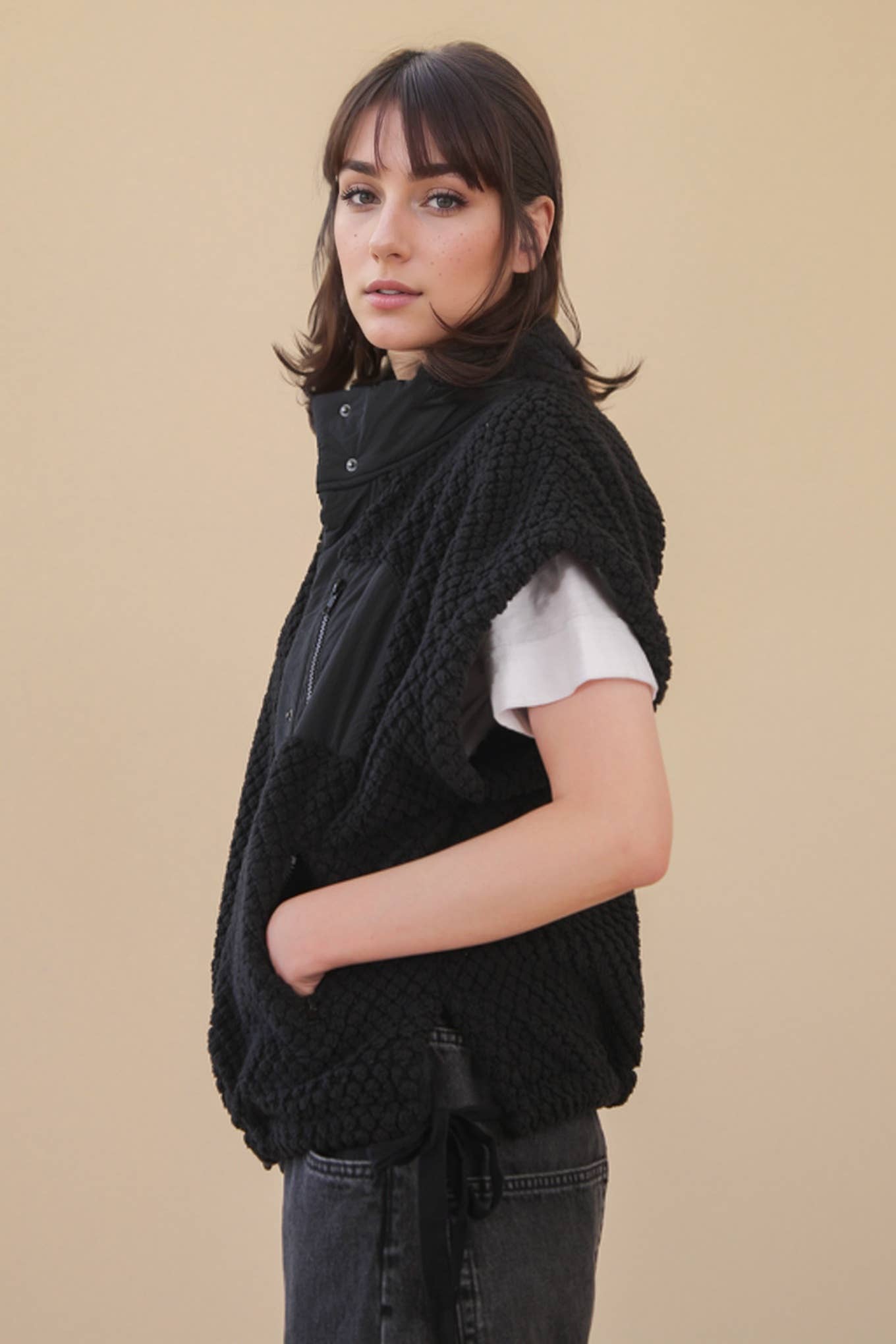 Textured Woven Vest W/ Side Tie