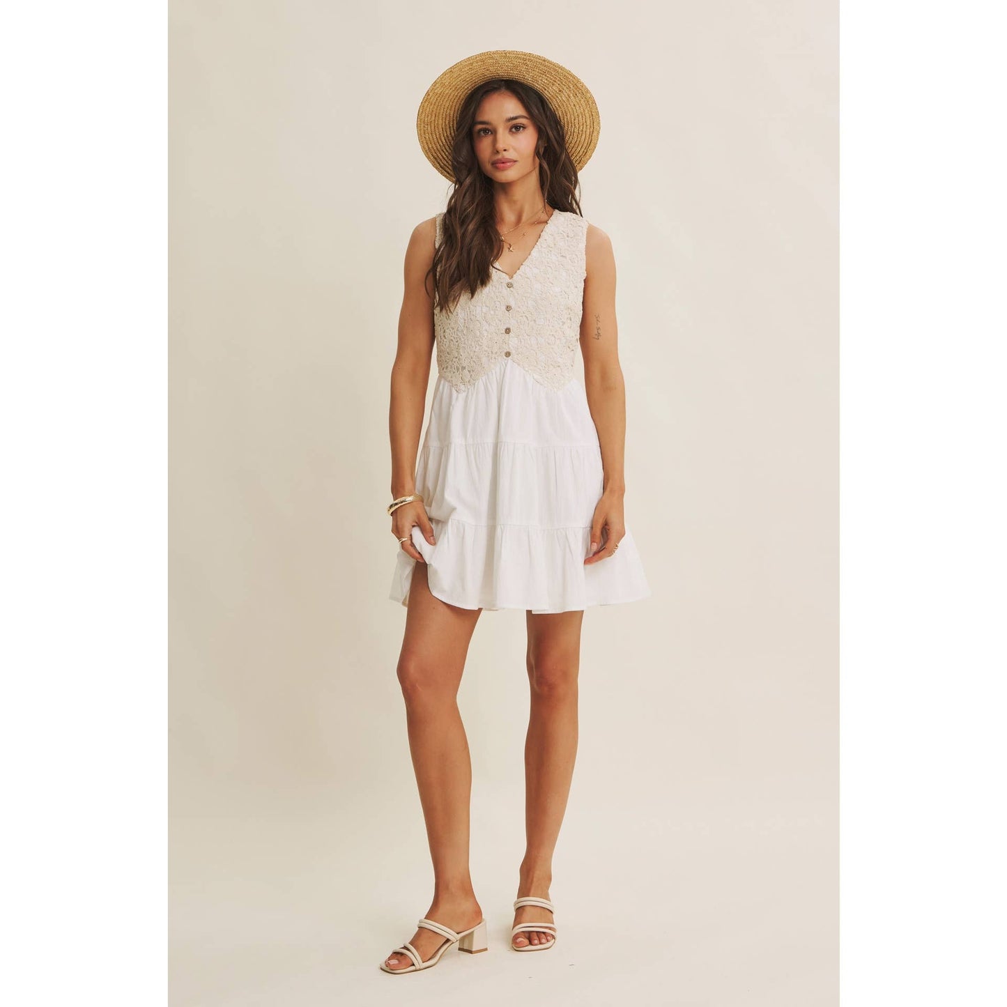 FRENCH PICNIC CROCHET MINI DRESS