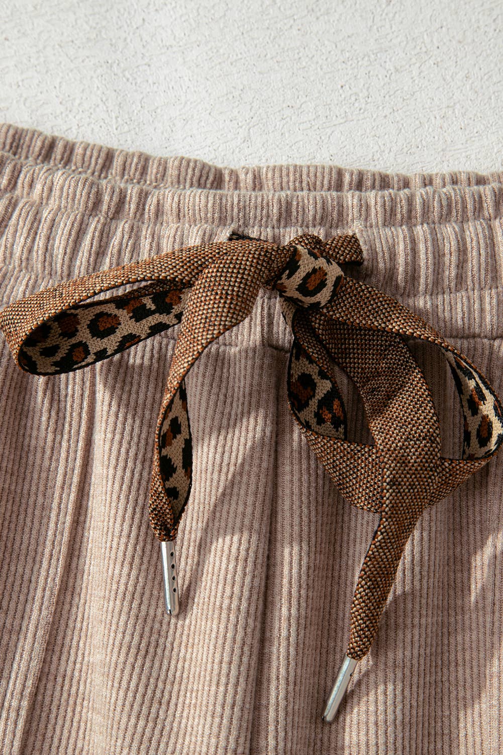 Corduroy Leopard Drawstring High Waist Trousers Sweatpants