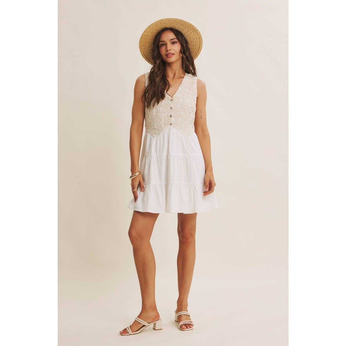 FRENCH PICNIC CROCHET MINI DRESS