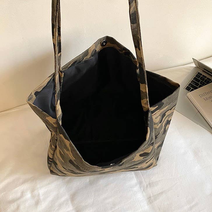 Casual Camo Print Canvas Shoulder Handbag
