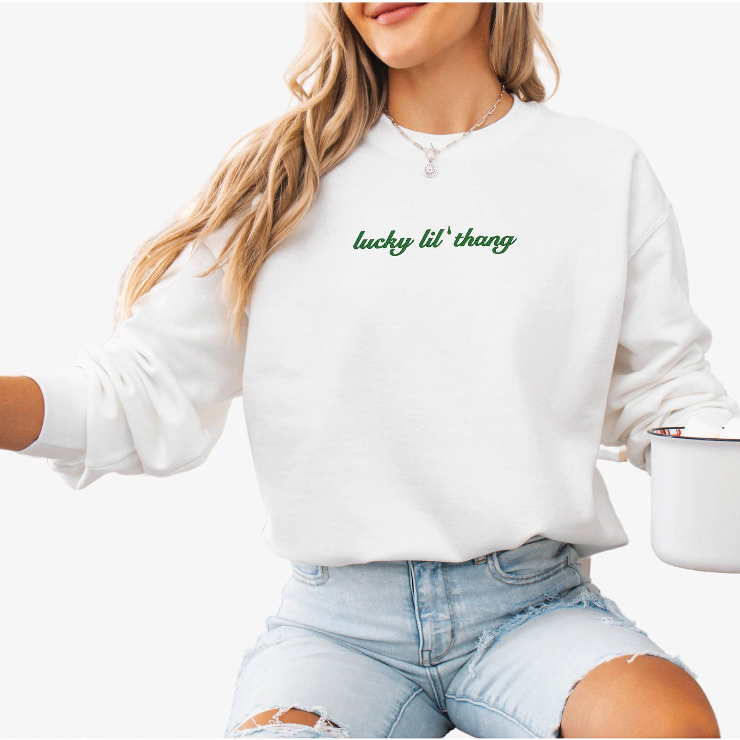 Embroidered St Patrick Day Crewneck Sweatshirt Lucky Sweater