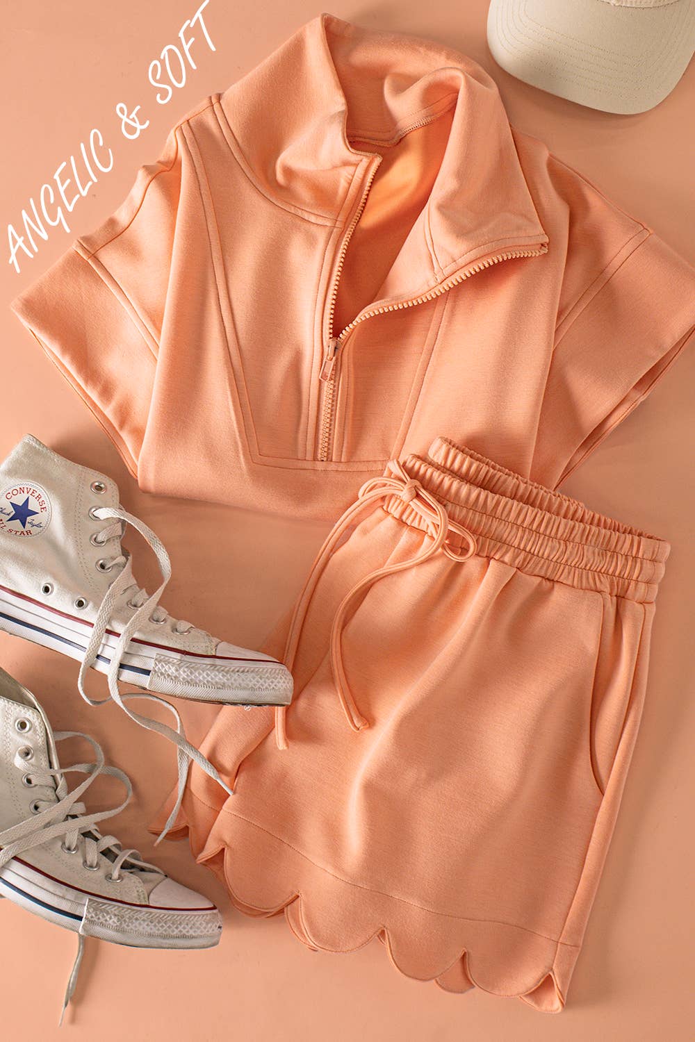 Half-Zip Scallop Shorts Set