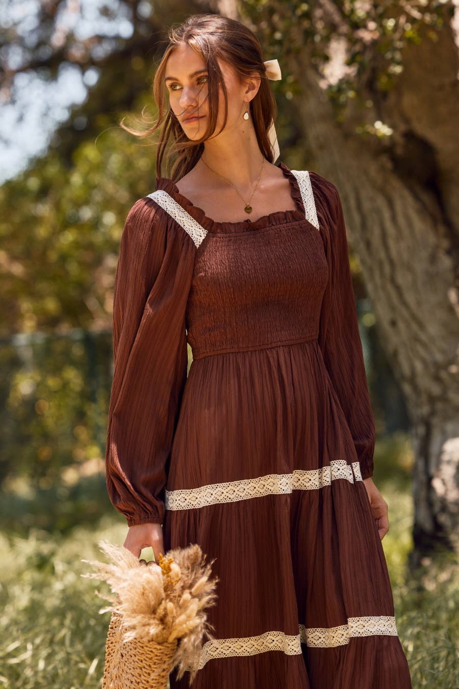 Long-sleeve Smocked Dress