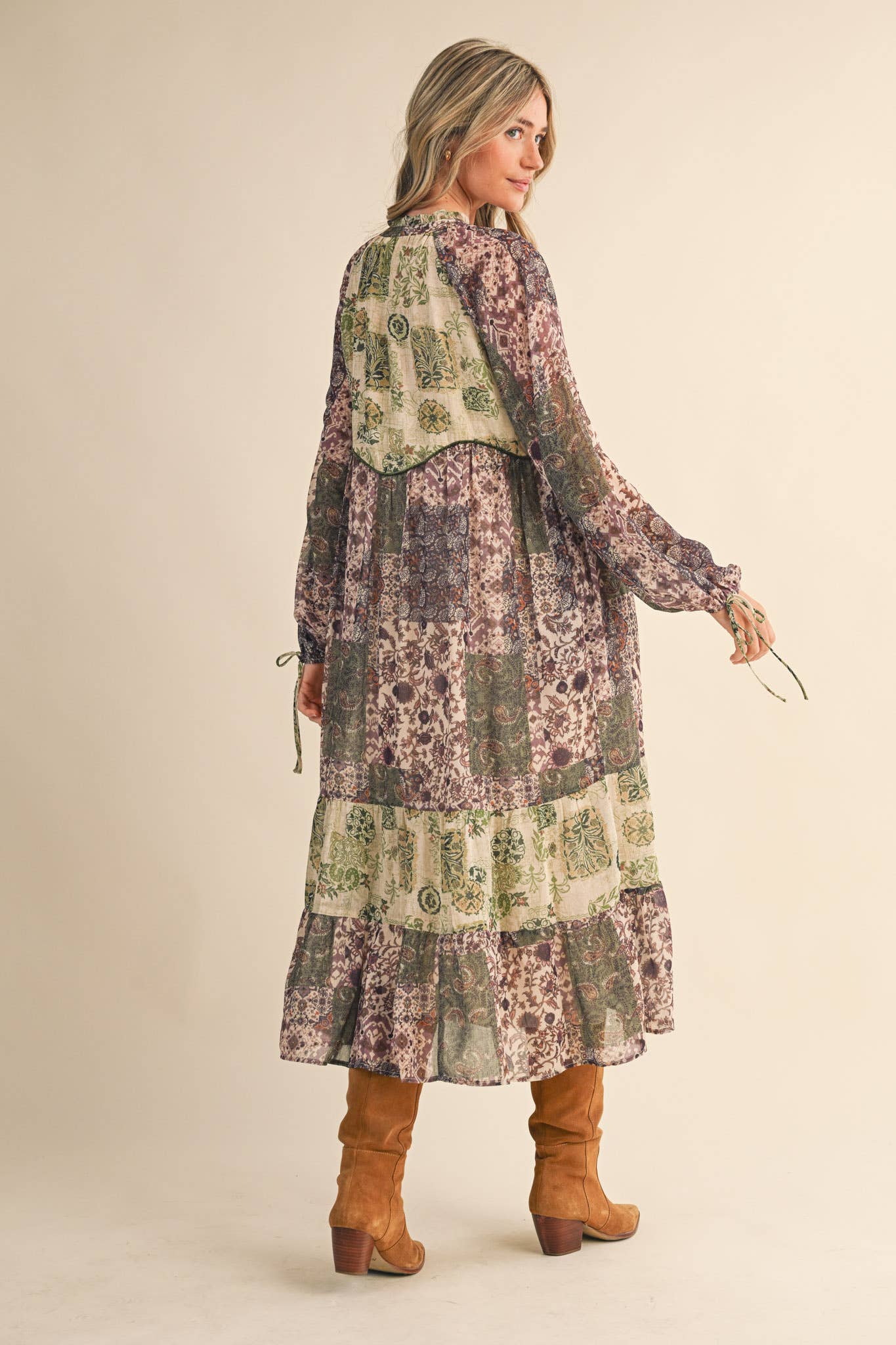 PATCHWORK PRINT MIDI DRESS