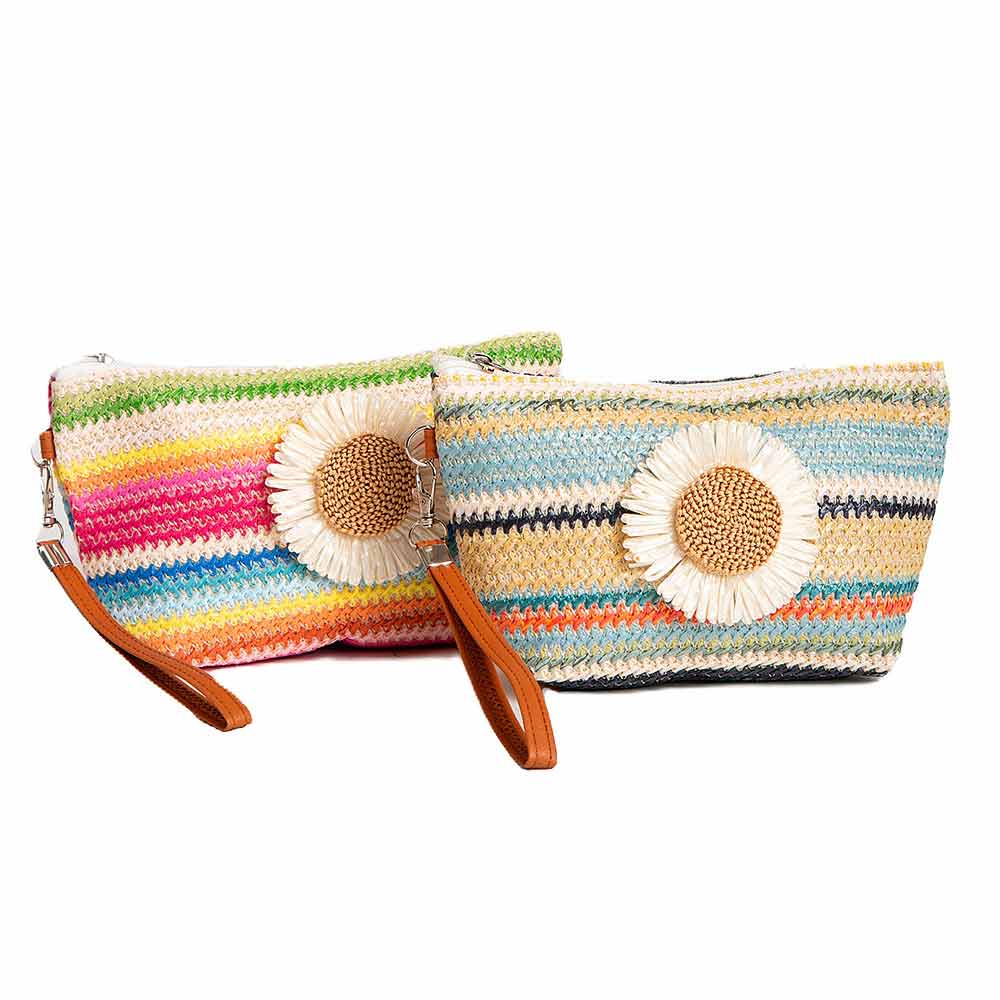 Daisy Multicolor Straw Woven Pouch Bag