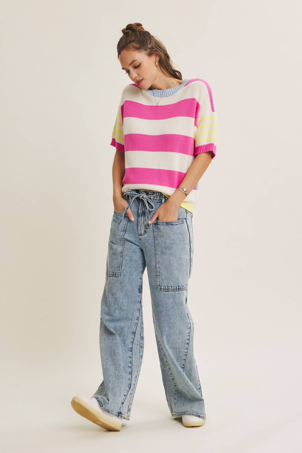 FEEL-GOOD PLAYFUL SUMMER MULTI STRIPE COTTON SWEATER TOP