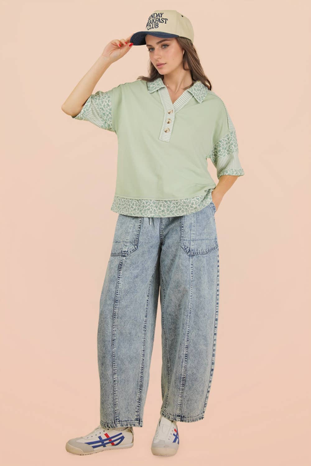 Oversized Half Button Down Collared Knit Top