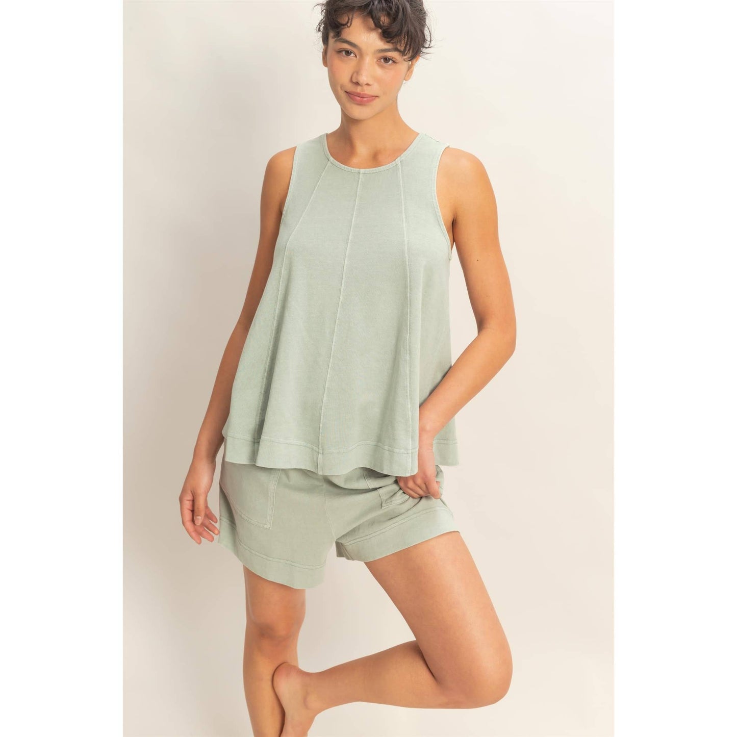 Sleeveless Round Neck Shorts Set