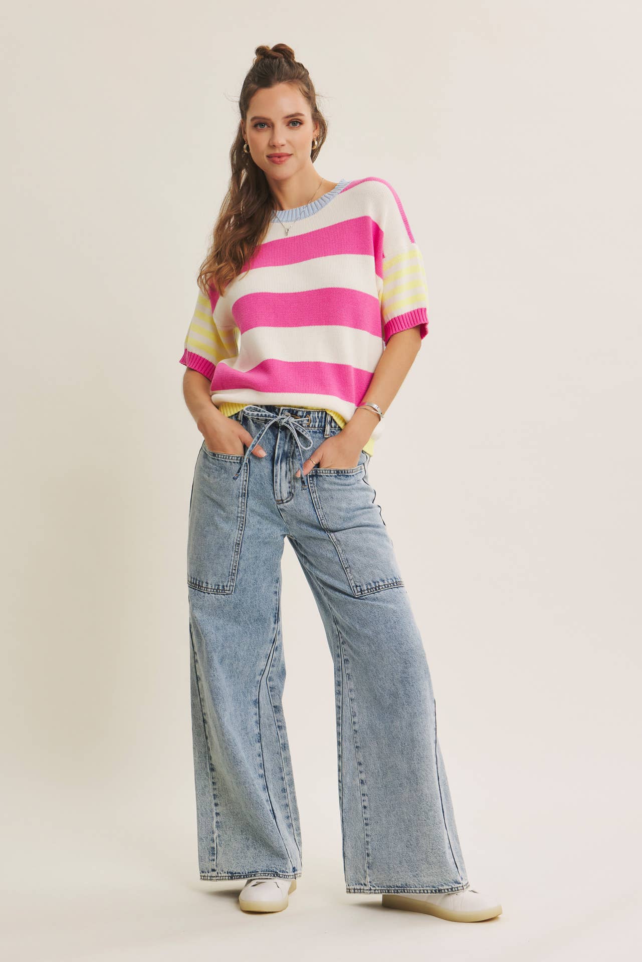 FEEL-GOOD PLAYFUL SUMMER MULTI STRIPE COTTON SWEATER TOP