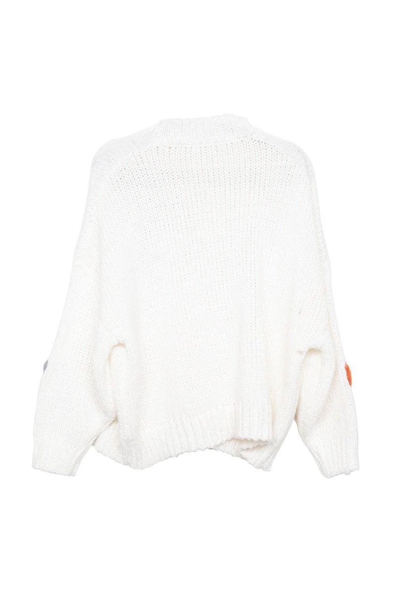 White Floral Wholesale Warm Fall Stitched Sweater