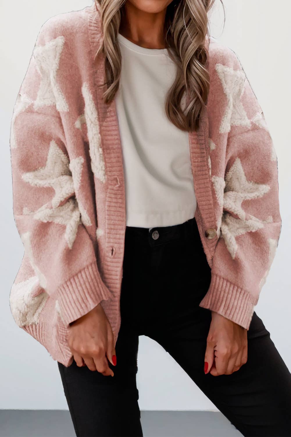 Star Pattern * Pockets Long Sleeve Knit Cardigan