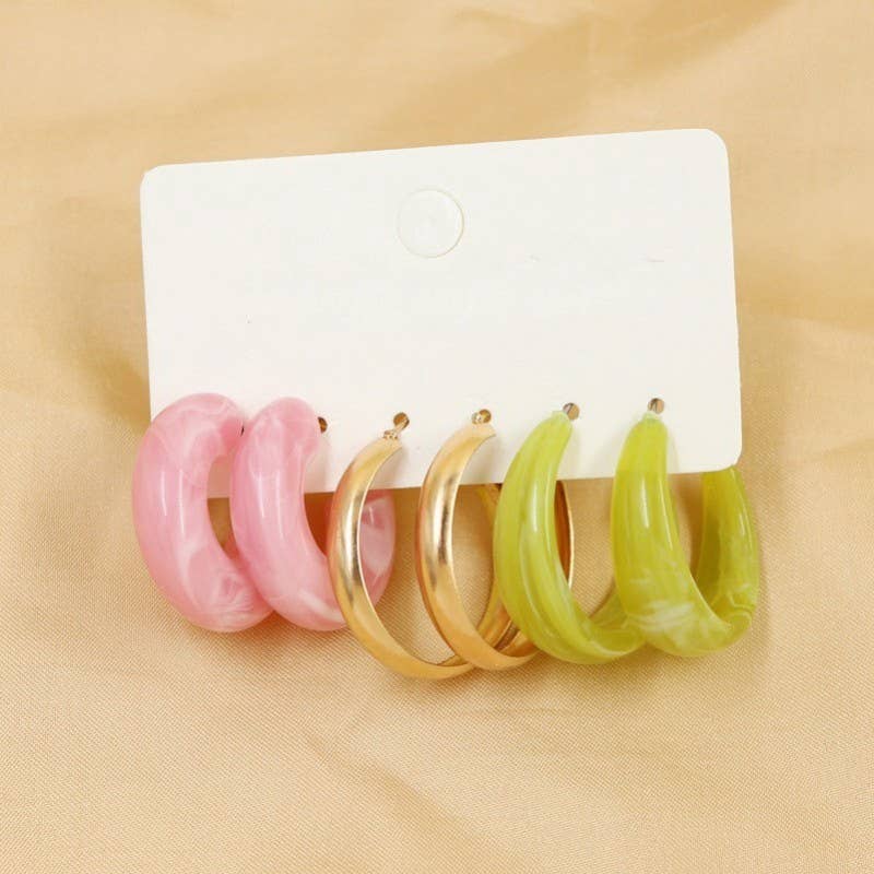 MULTI CLASSIC ACRYLIC HOOP TRIO EARRINGS