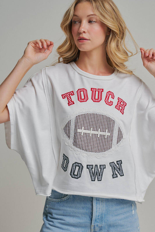 TOUCHDOWN LETTER PATCH GAMEDAY KNIT TOP