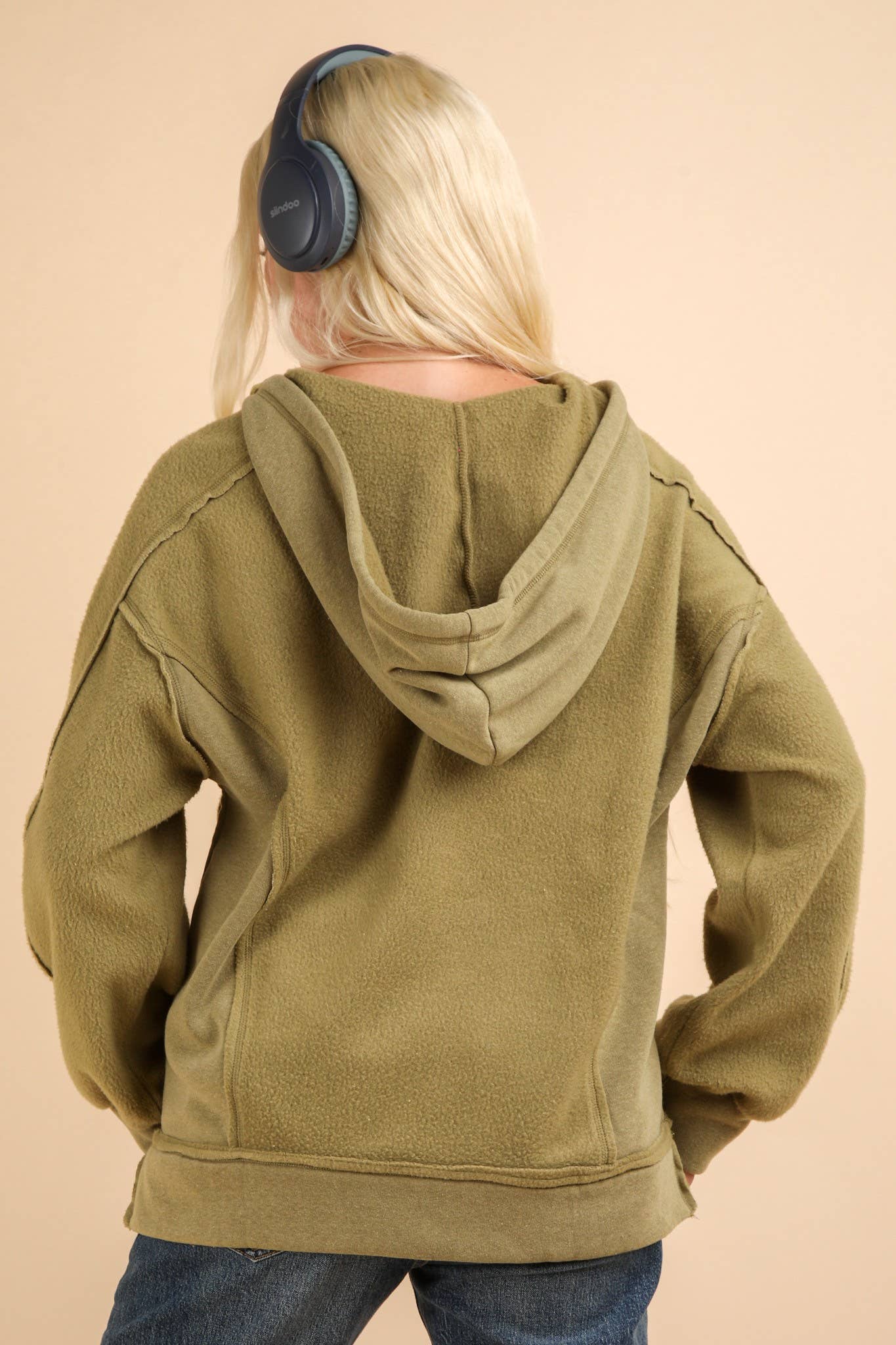 Mineral Washed Oversized Casual Hoodie Knit Top