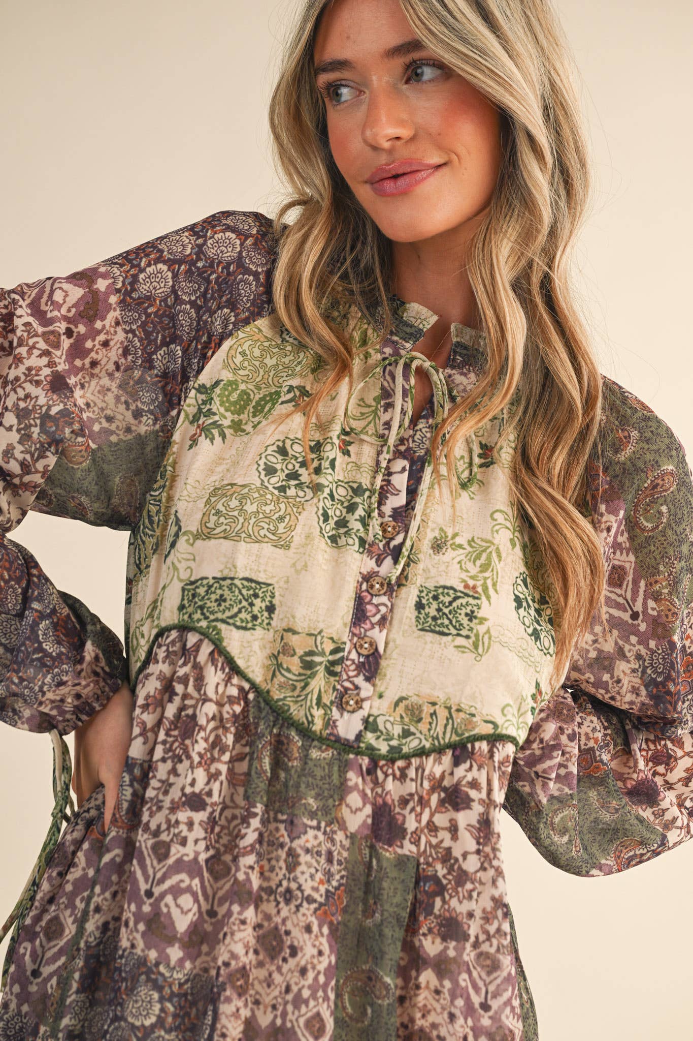 PATCHWORK PRINT MIDI DRESS