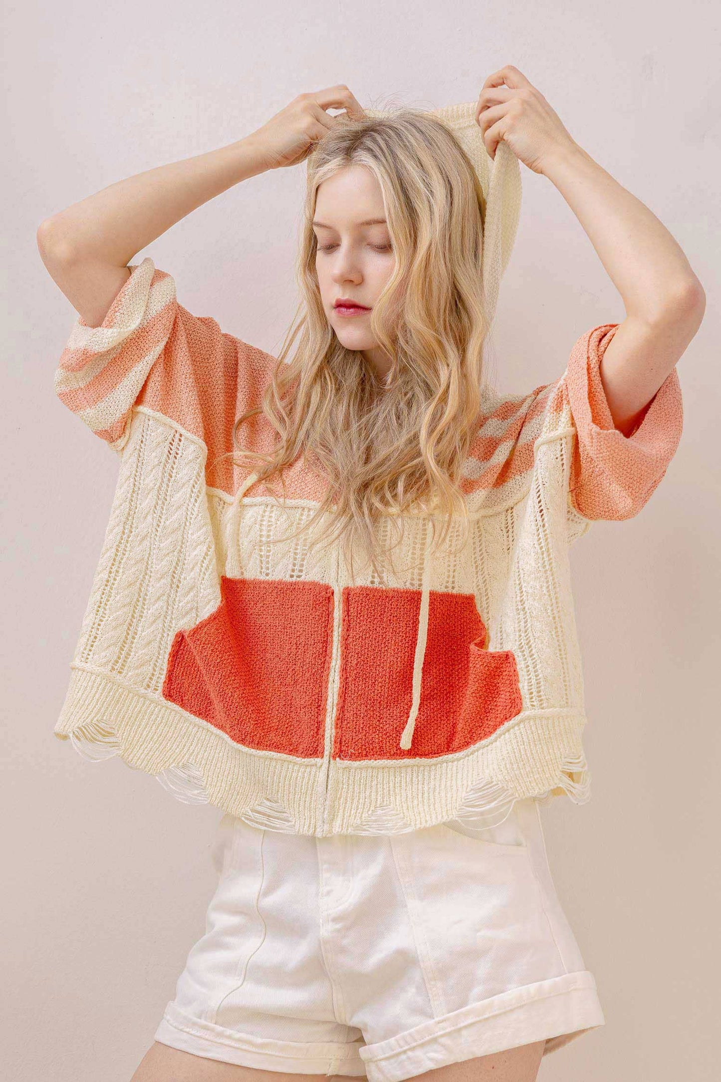 Stripe Distressed Knit Hoodie