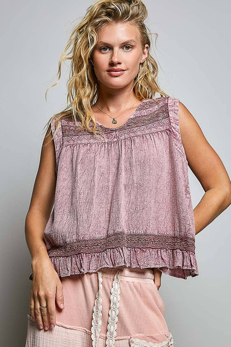V-Neck Sleeveless Ruffle Top