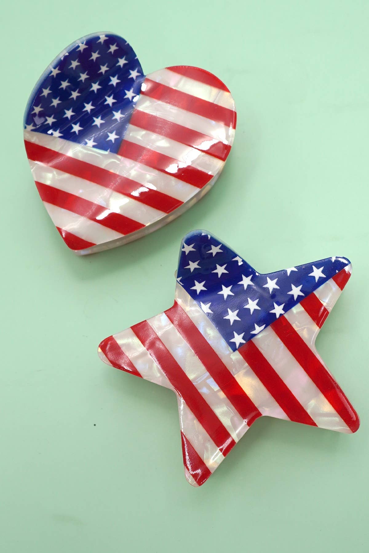 USA FLAG 4TH OF JULY STAR HEART HAIR CLAW  CLIPS