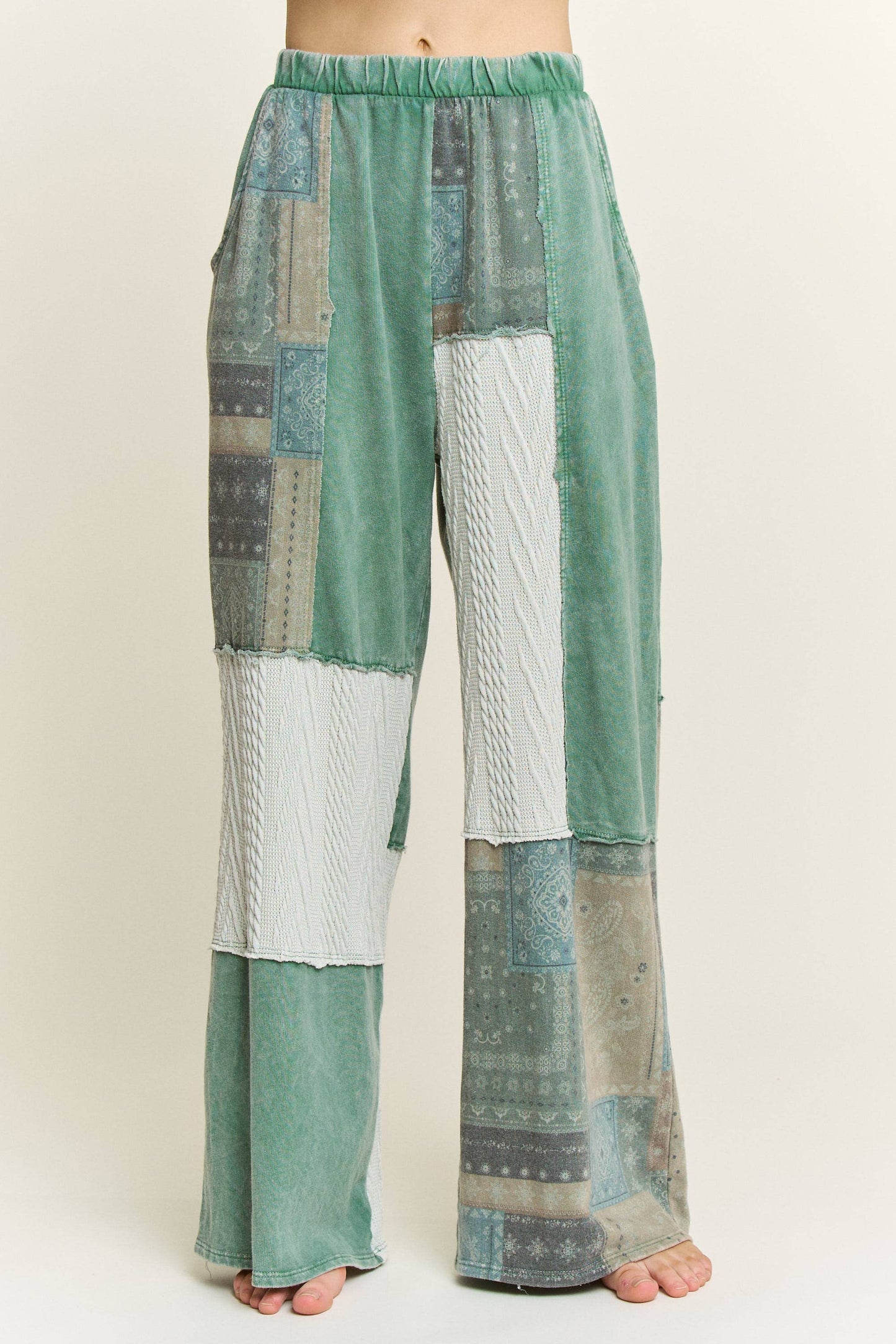 Mineral Washed Bandana Patchwork  Sweater pants