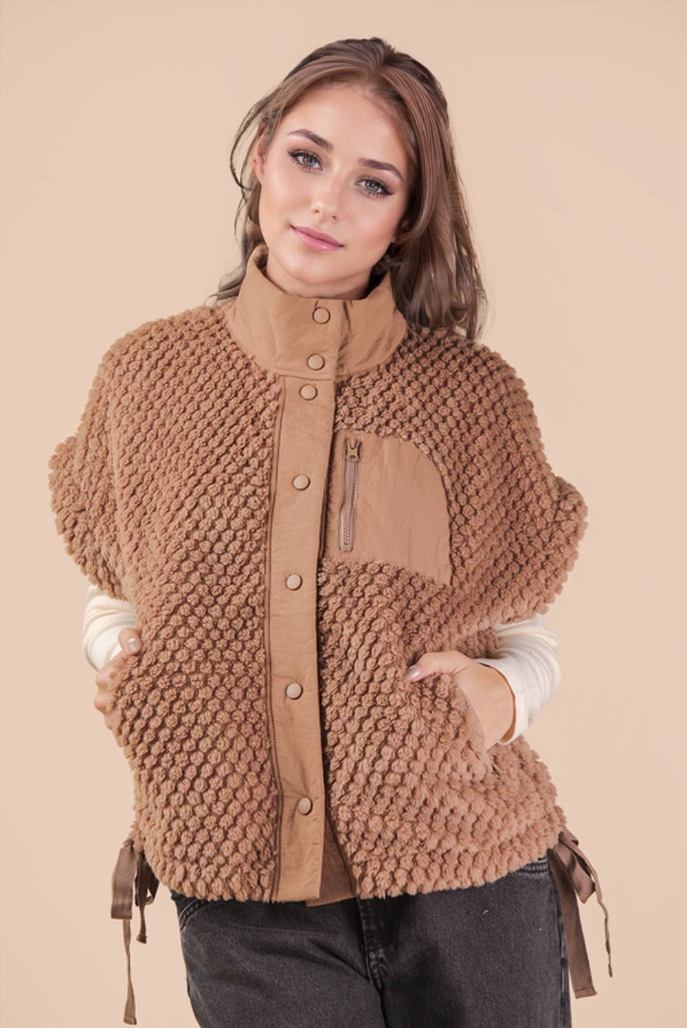 Textured Woven Vest W/ Side Tie