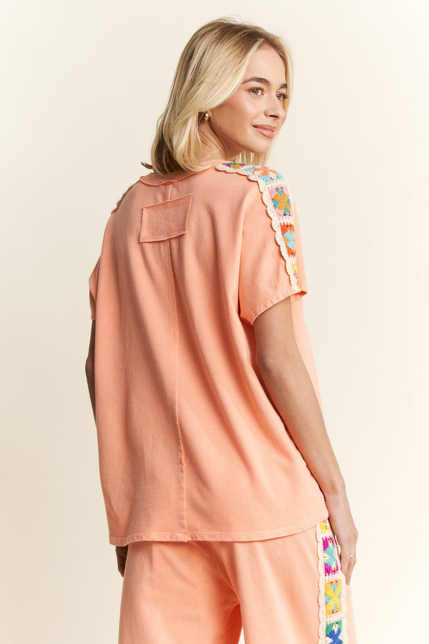 Mineral Washed Crochet Side Trim Top