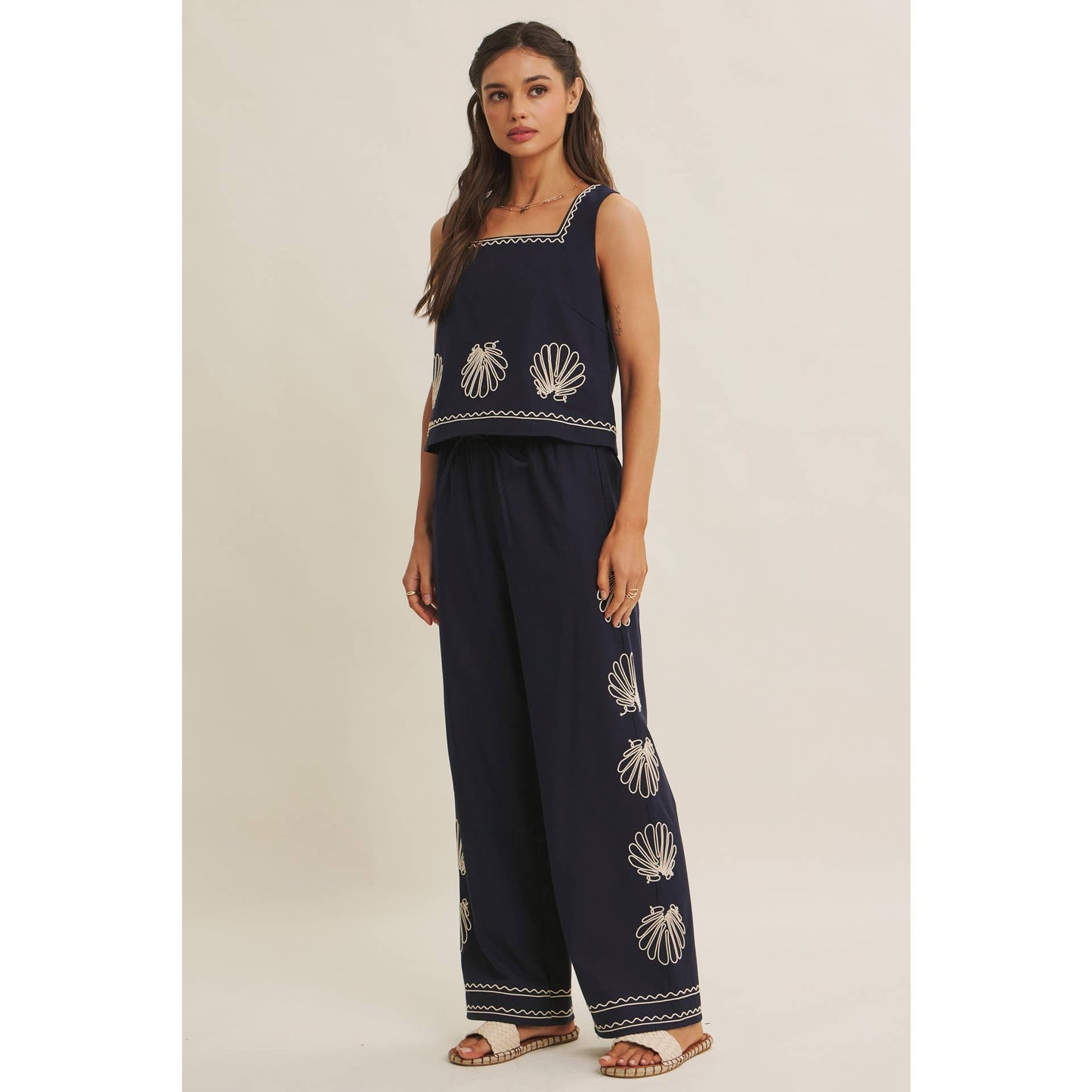 LUXURY COASTAL SEASHELL EMBROIDERED TOP