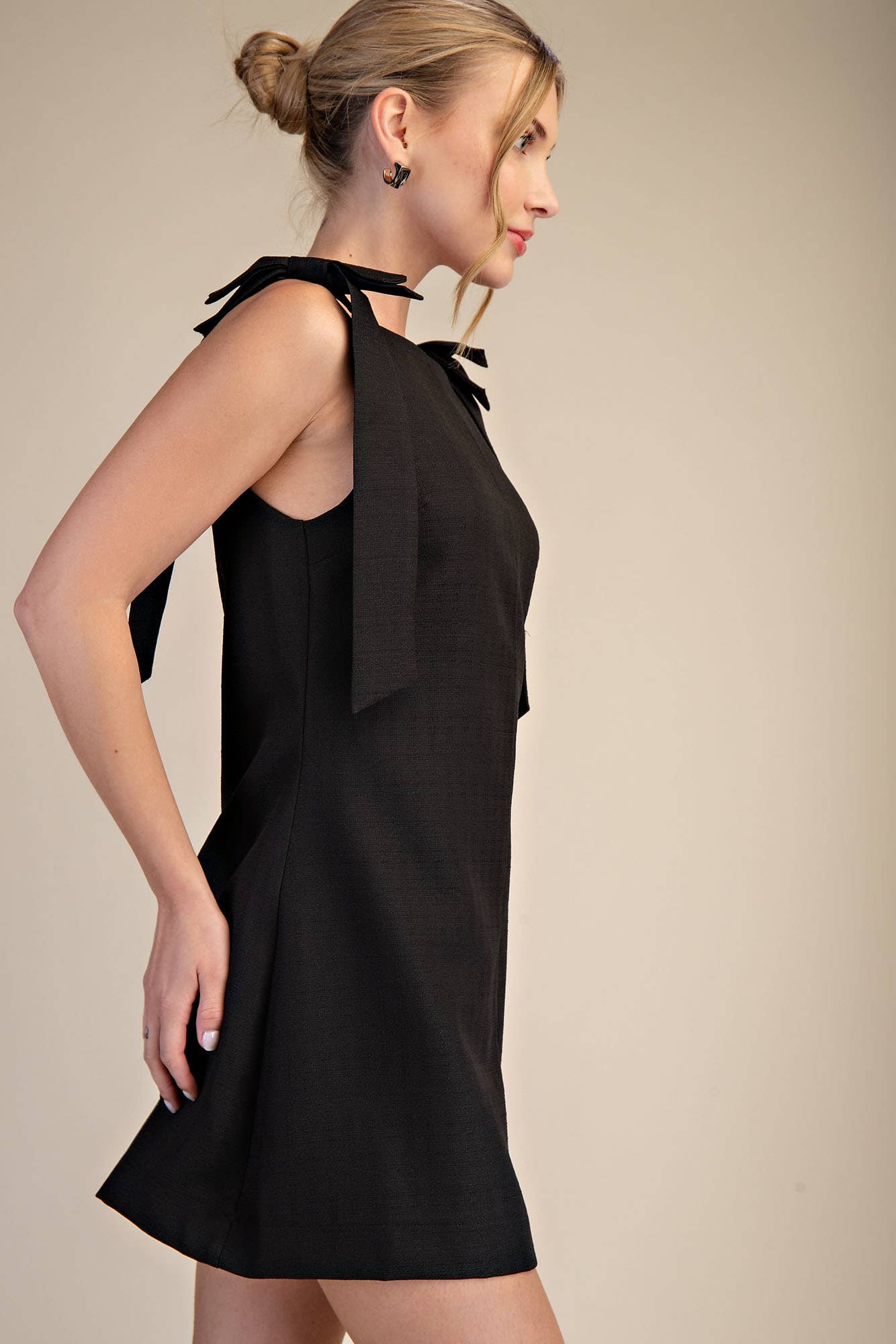 Straight Neckline Bow Mini Dress