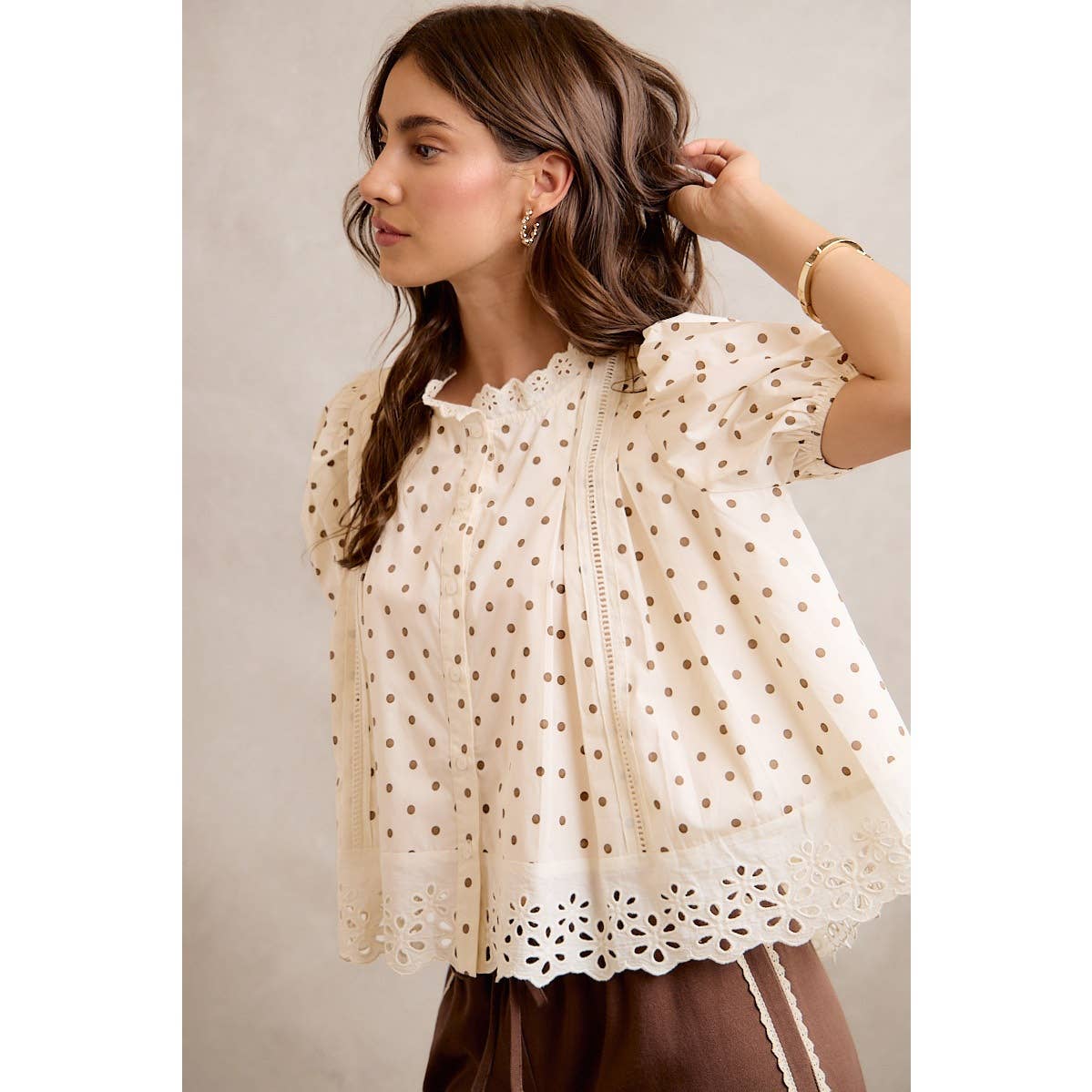 POLKA DOT COTTON LACE BLOUSE