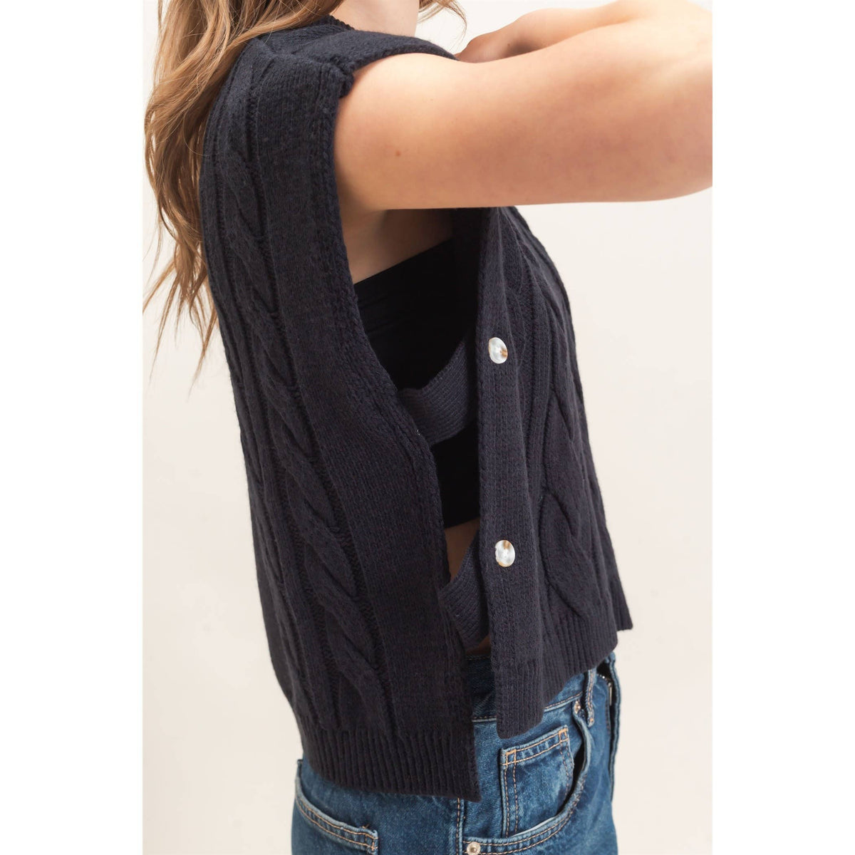 Cable Knit Vest With Side Buttons
