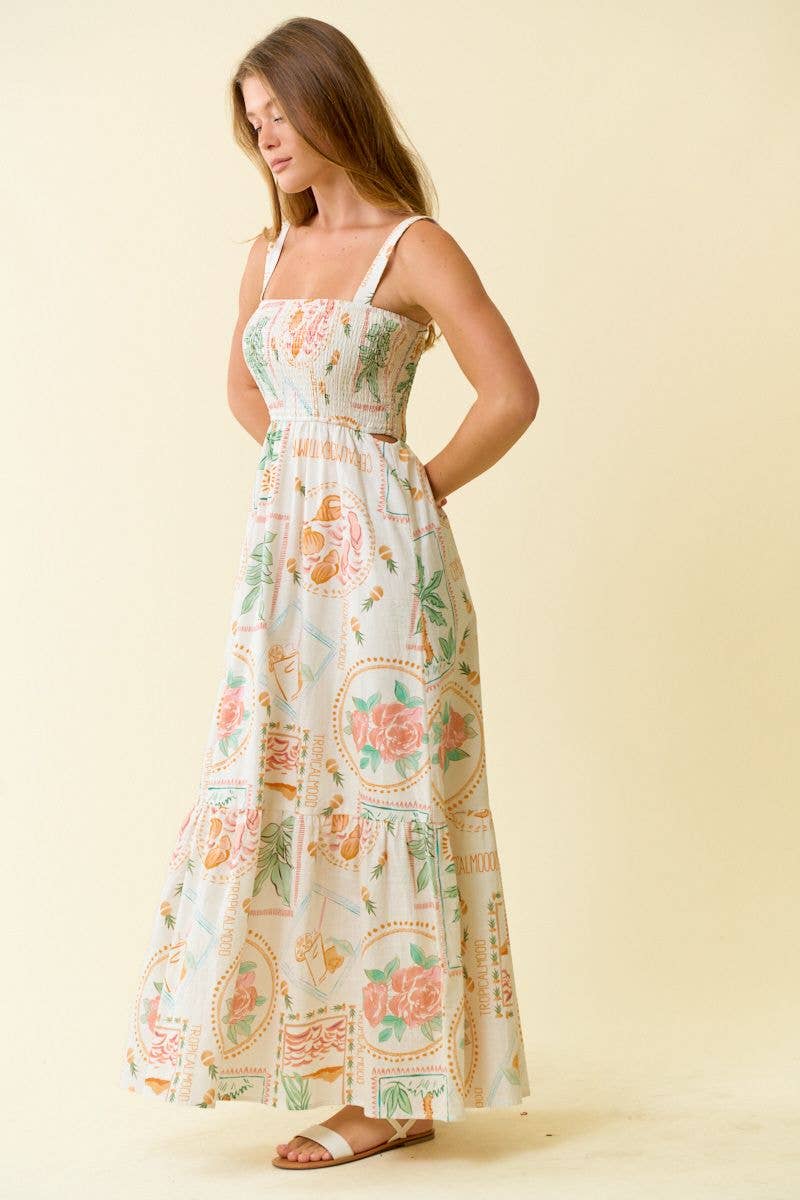 TROPICAL MAXI TIERED DRESS