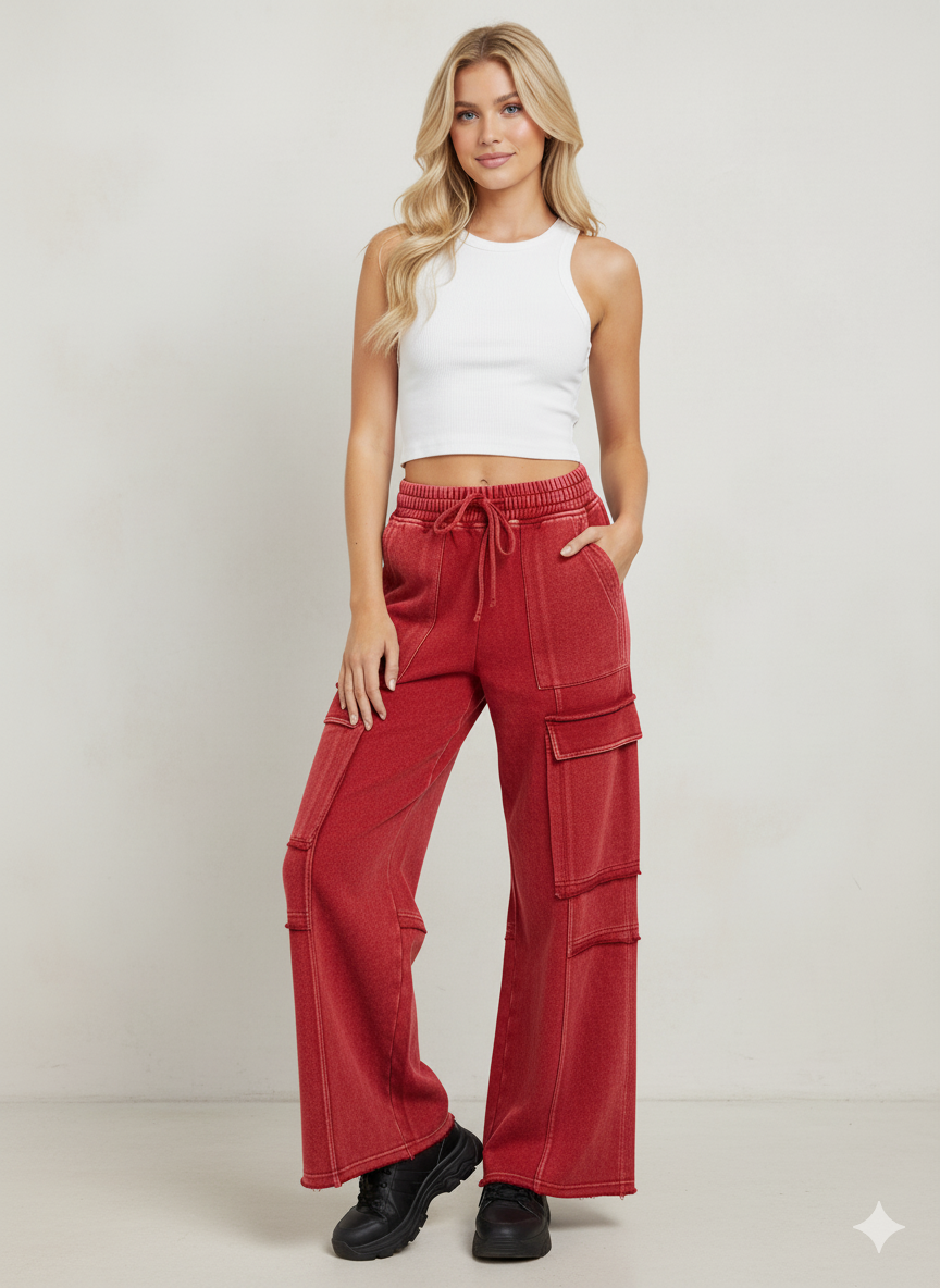 MINERAL WASHED TERRY CARGO PANTS