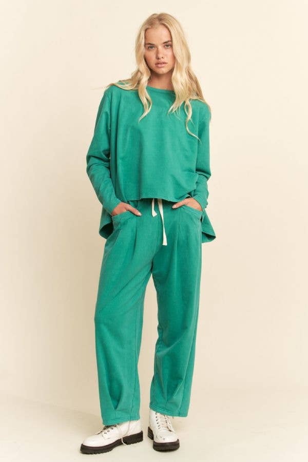 GARMENT WASHED LONG SLEEVE TOP AND PANTS SET