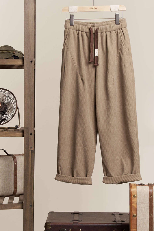 Daddy Fit Corduroy Baggy Pants with Elastic Waist