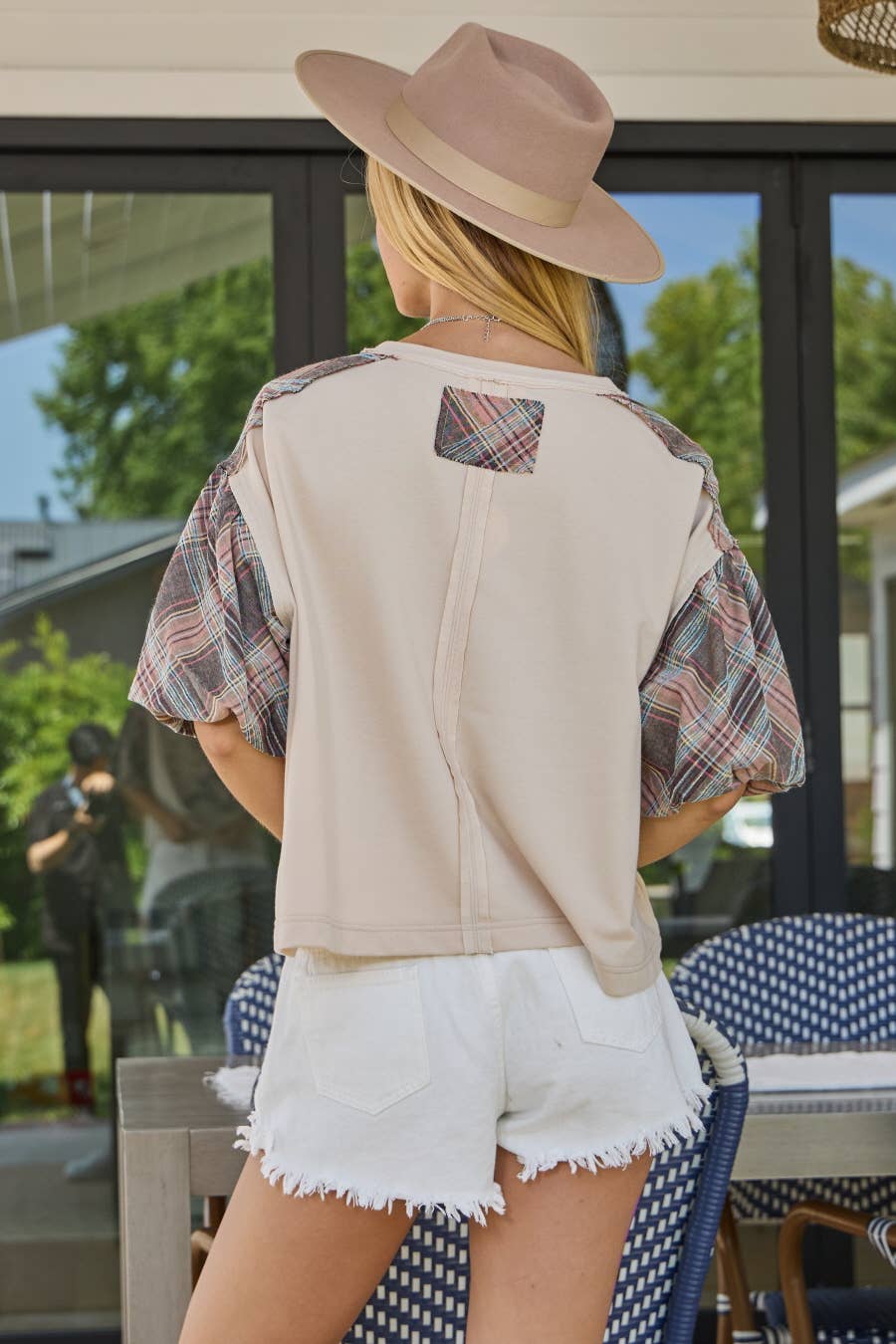 Print Mixed Fabric French Terry Top