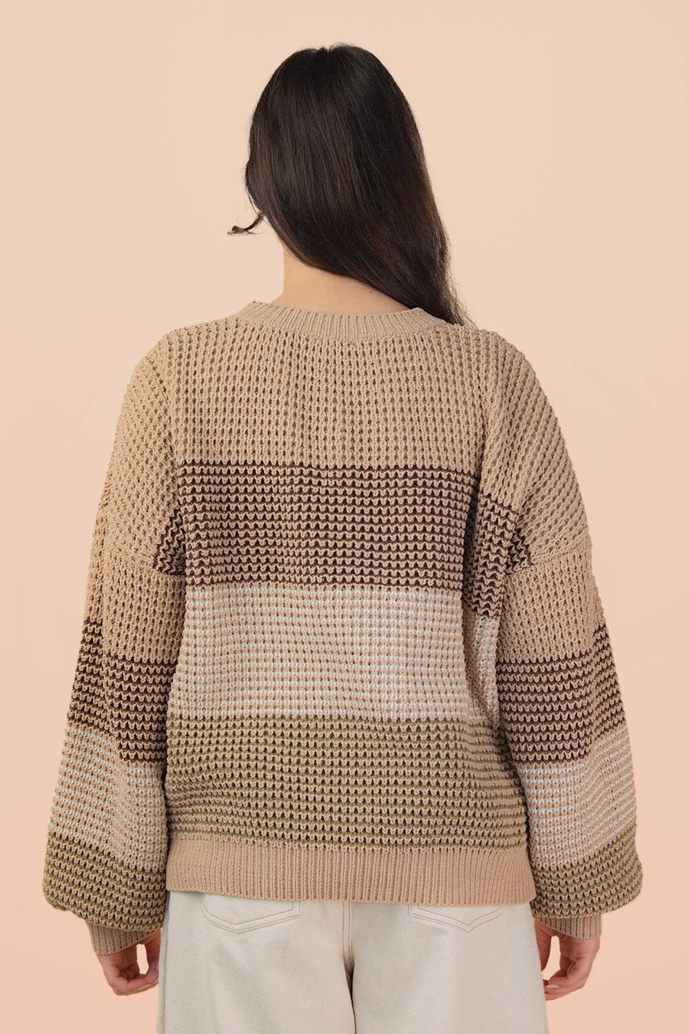 Oversized Color Block Knit Sweater Top