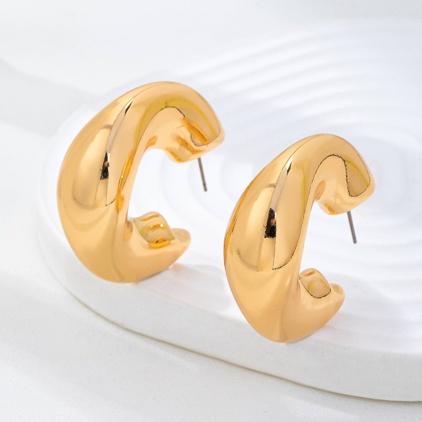 Bold Gold-Tone Chunky Dome Crescent Hoop Earrings