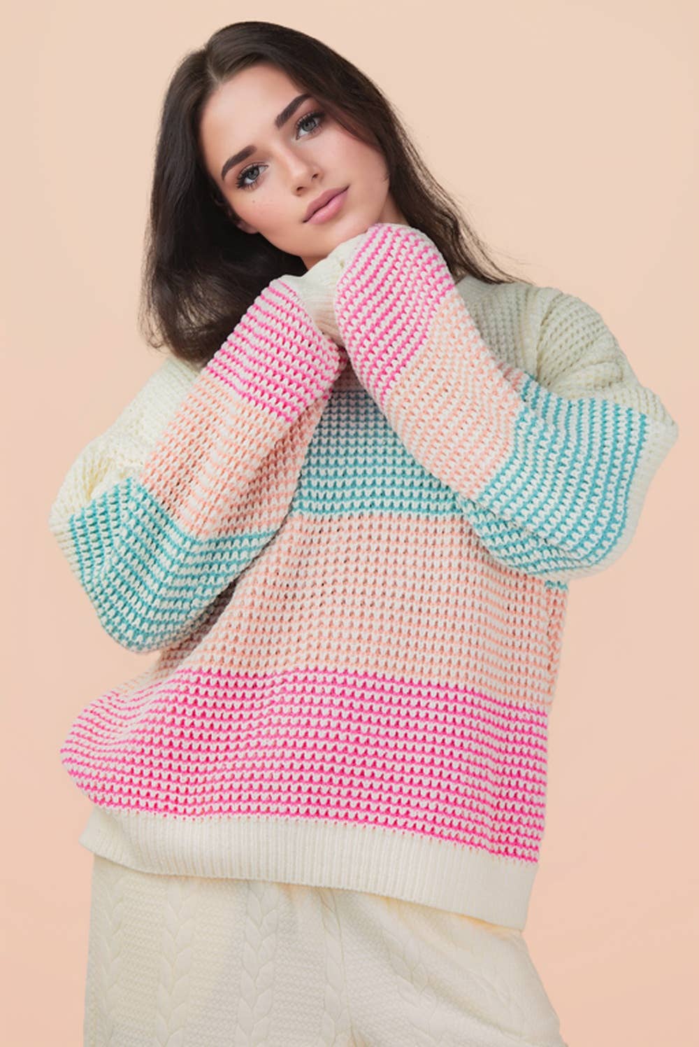 Oversized Color Block Knit Sweater Top