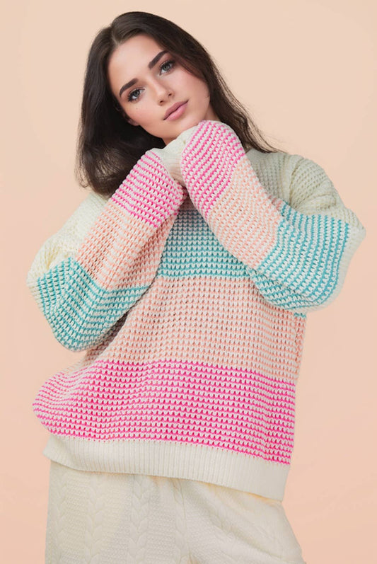 Oversized Color Block Knit Sweater Top